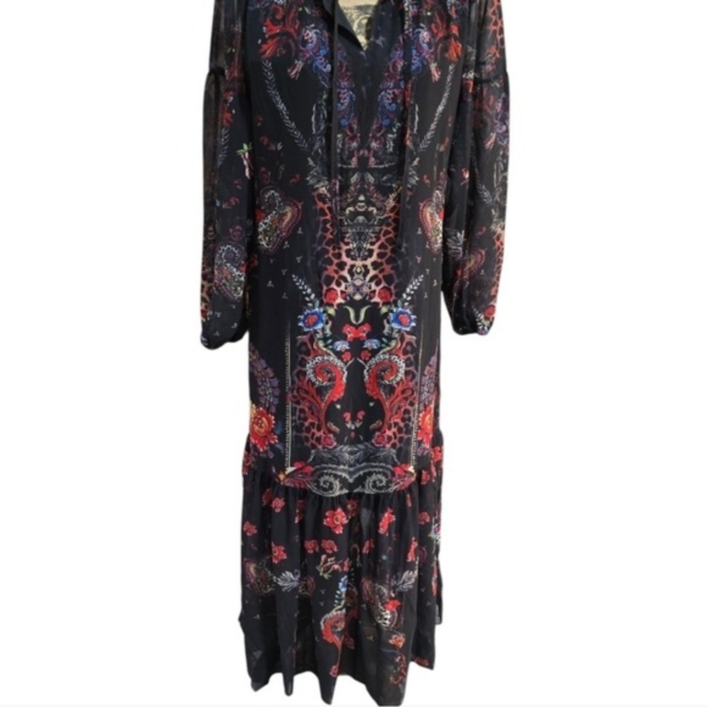 Dalia Macphee Black and Floral Peasant Boho Long Sleeve Maxi Dress Size Large Ne - Picture 8 of 12